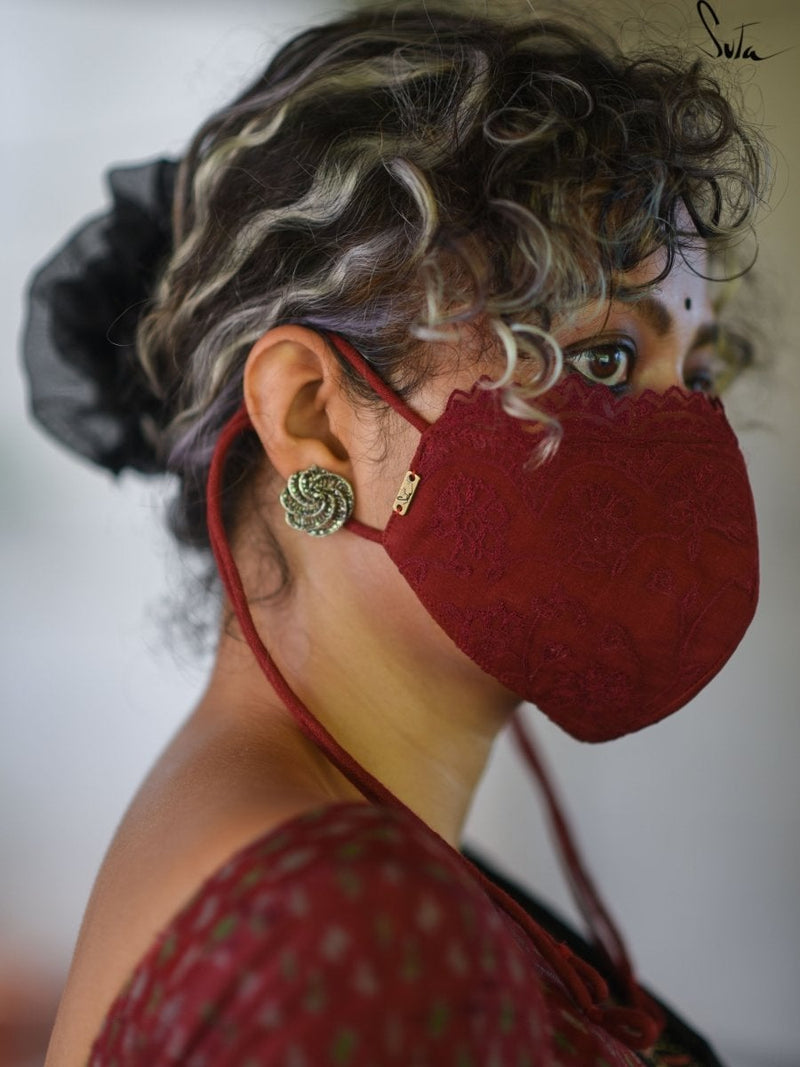 Maroon Petals Organza (Mask)