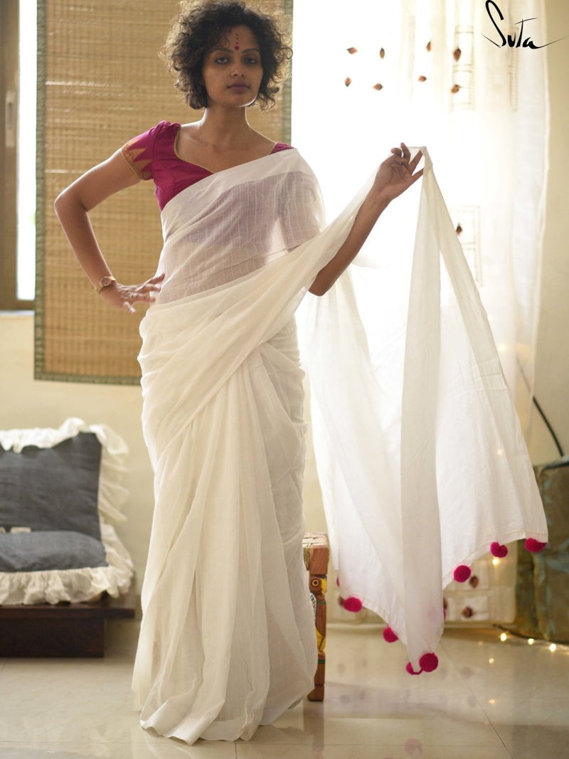 White cotton and silk threads with pink tassels - suta.in