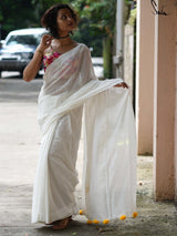 White Cotton And Silk Threads With Yellow Tassels - suta.in
